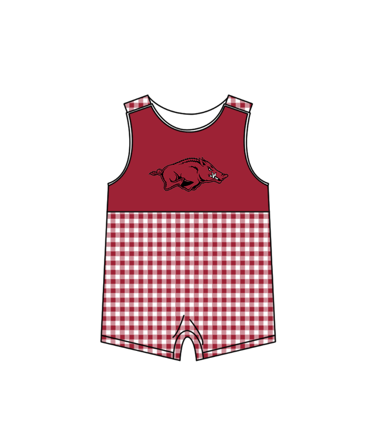 ( Moq 5 ) Baby Boys Kids Sleeveless Pig Plaid Team Summer Romper