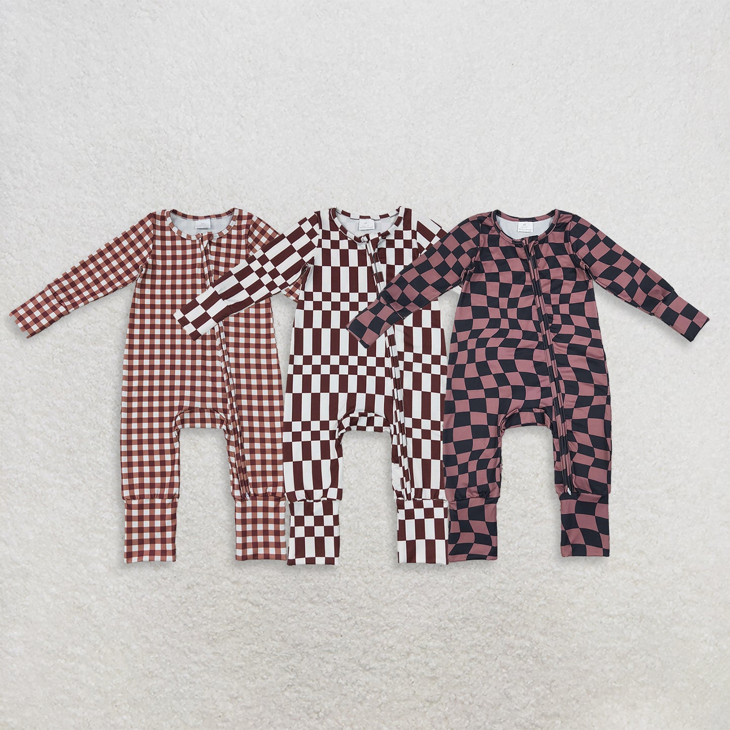 Sibling Baby Boys Long Sleeves Plaid Zipper Footie Sleeper Rompers RTS