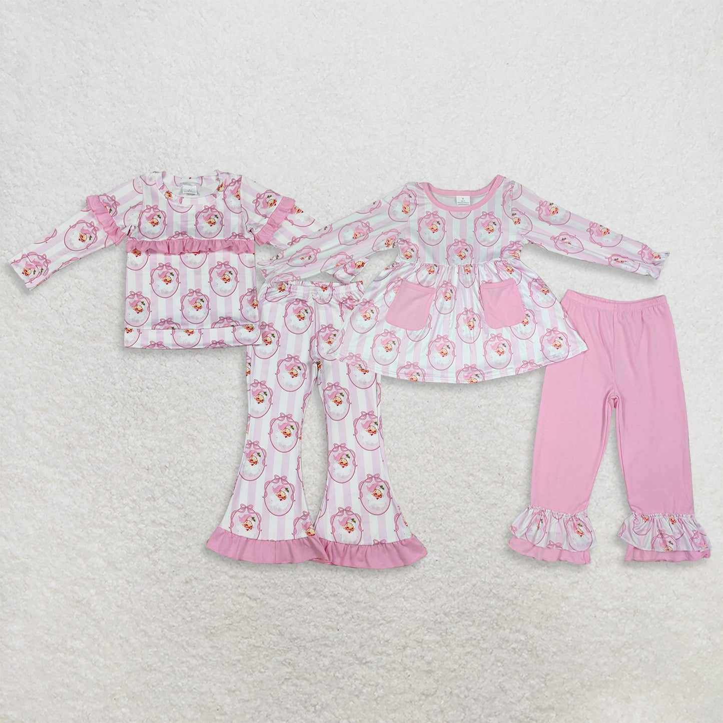 Sibling Baby Girl Kids Christmas Santa Bows Stripes Pockets Tops Pants Pink Sets Clothes RTS