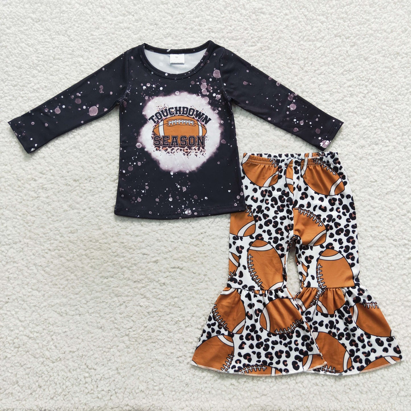 GLP0680 Baby Girl Long Sleeves Football Leopard Bell Pants Outfit