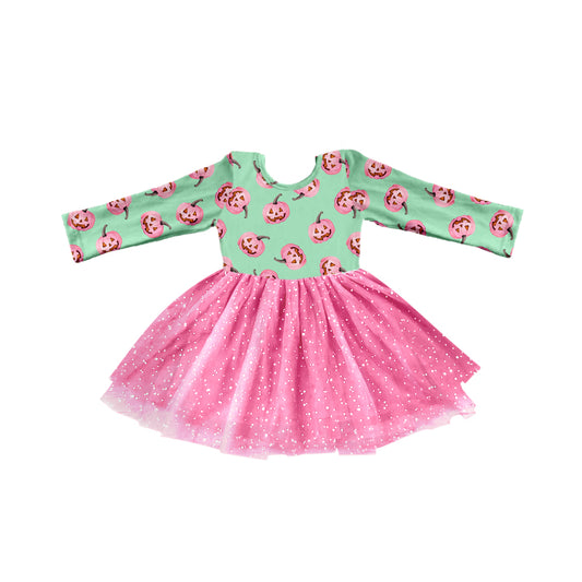 Baby Girl Long Sleeves Halloween Pumpkin Pink Tulle Dress