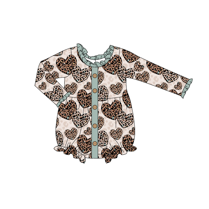 Baby Girl Newborn Infant Valentine Leopard Hearts Bubble Romper