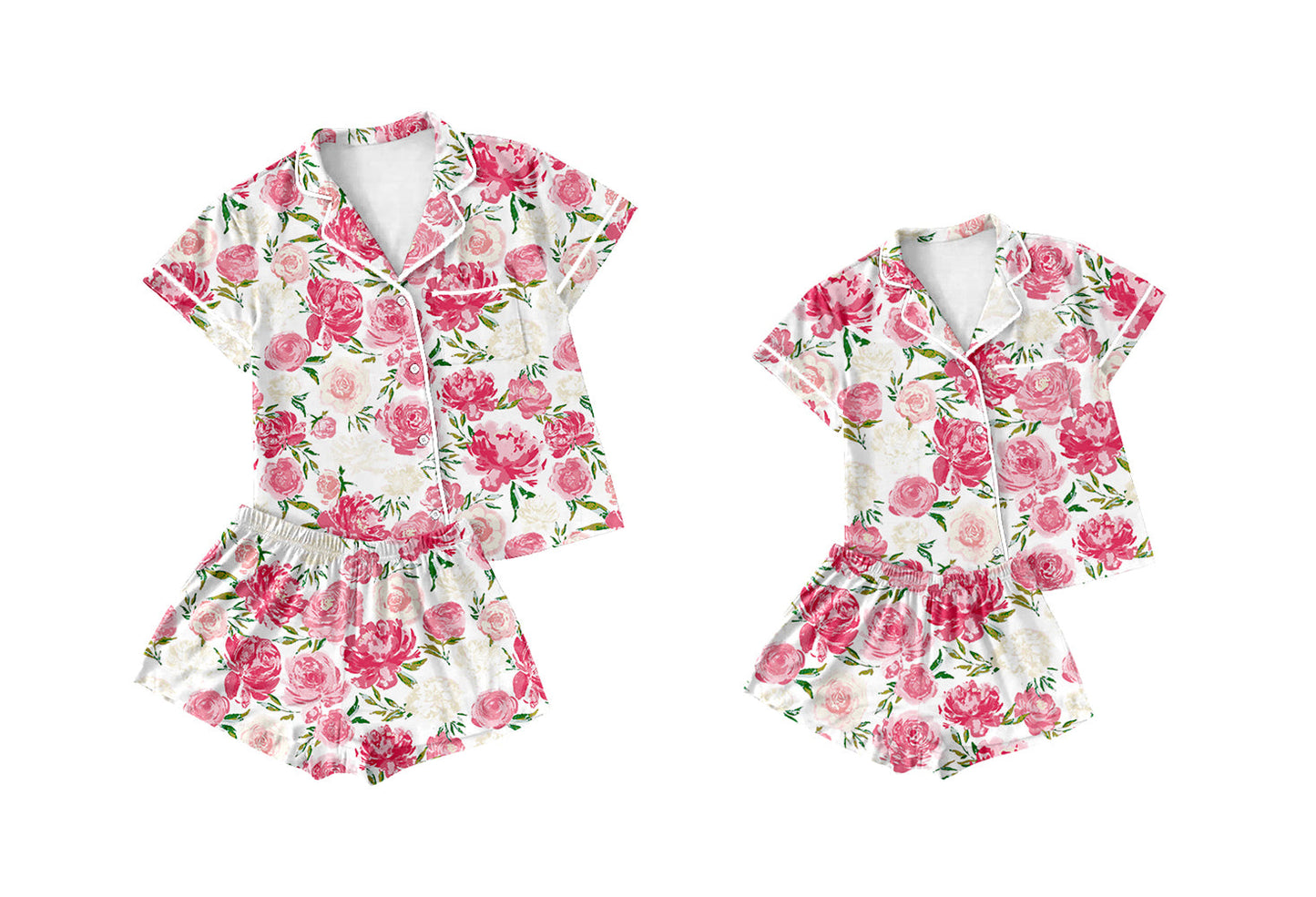 Baby Girl Toddler Adult Women Short Sleeves Flower Shorts Sibling Family Shorts Pajamas Set ( Moq 5 Each Style ) 12.10