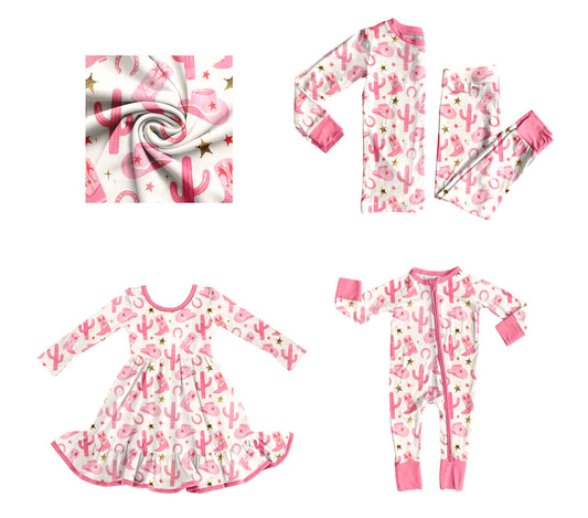 ( Moq 5 Each Style ) Baby Kids Toddler Western Boots Cactus Sibling Romper Dress Set