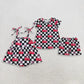 Sibling Baby Girls Kids Cherry Black Checked Romper Set Summer Clothes RTS