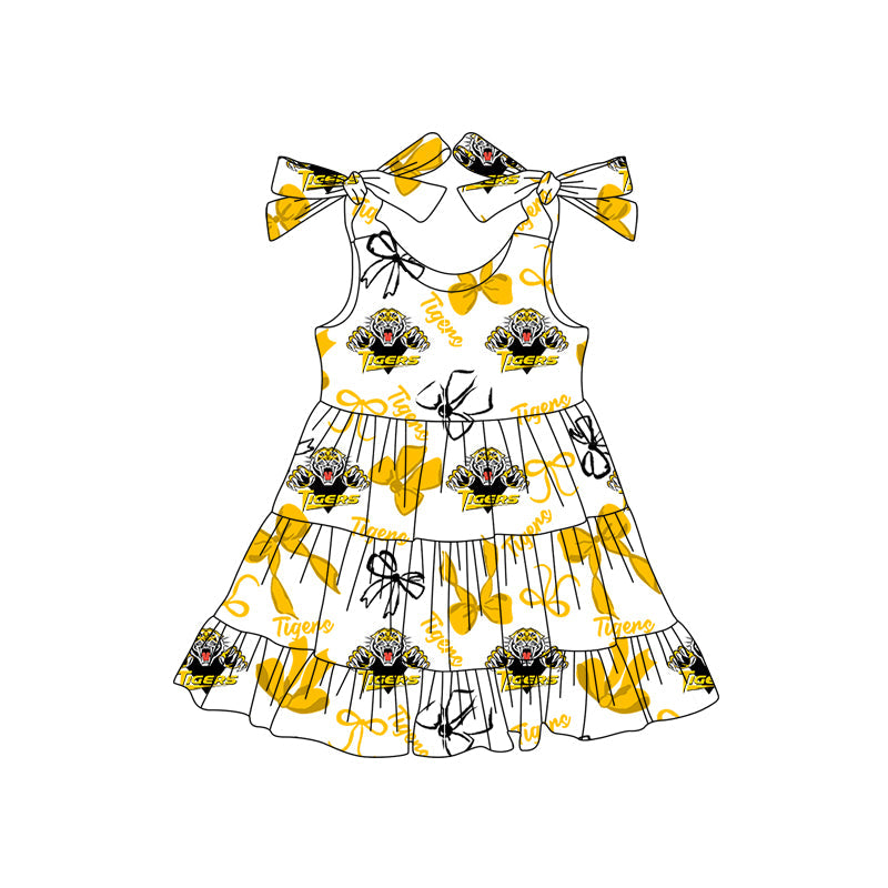( Moq 5 each style ) Baby Boy Girl  Team Cheer Sibling Shirt Tigers Bows Dress Set 8.4