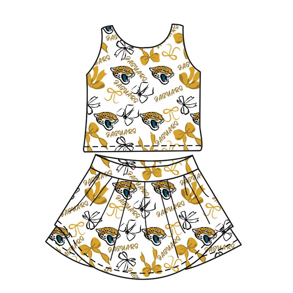 ( Moq 5 each style ) Baby Girl Toddler Team Bows Leopard Sibling Skort Dress Set 6.11