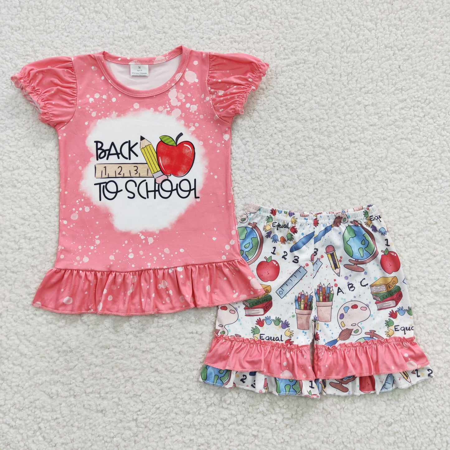 GSSO0355 Baby Girl Short Sleeves Apples Shirt Ruffle Shorts Summer Back To School Outfit