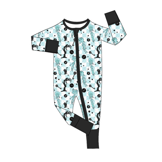 Baby Boy Long Sleeves Green Checkered Halloween Zipper Romper