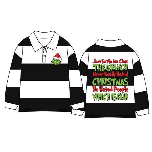 Baby Boy Long Sleeves Christmas Face Stripes Buttons Shirt