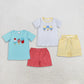 Sibling Baby Boys Short Sleeves Embroidery Popsicle Stripes Shirts Shorts Sets Clothes RTS