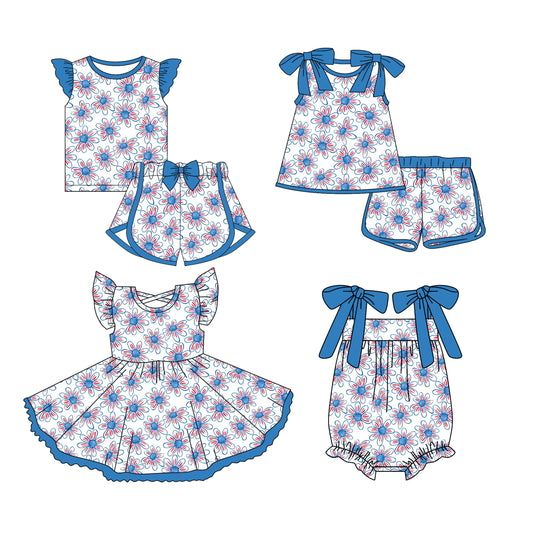 Baby Girl Flower Blue Sibling Romper Dress Set ( Moq 5 Each Style ) 3.13
