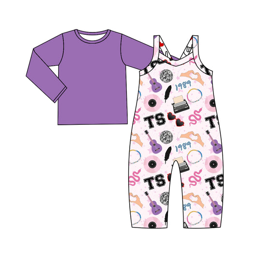 Baby Girl Toddler Long Sleeves Purple Shirt Singer Jumpsuit Set