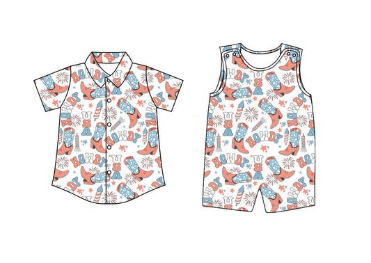 Baby Boy July 4th Boots Sibling Romper Shirt ( Moq 5 Each Style ) 12.27