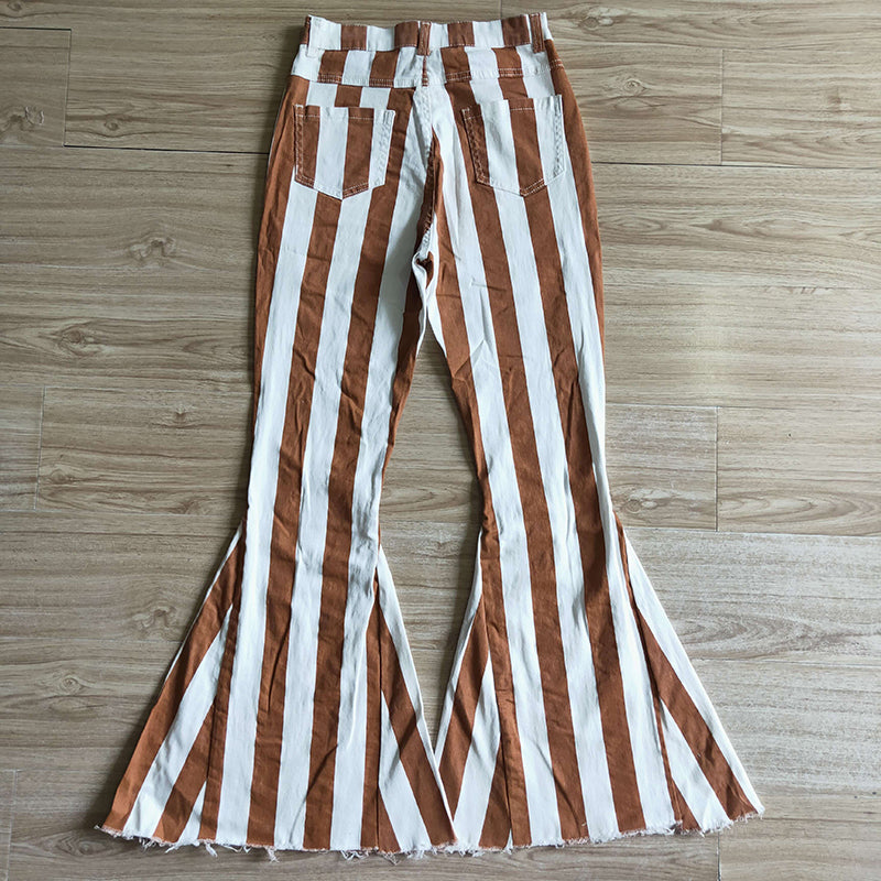 P0010 Adult Women Western Striped Denim Jeans Bell Pants