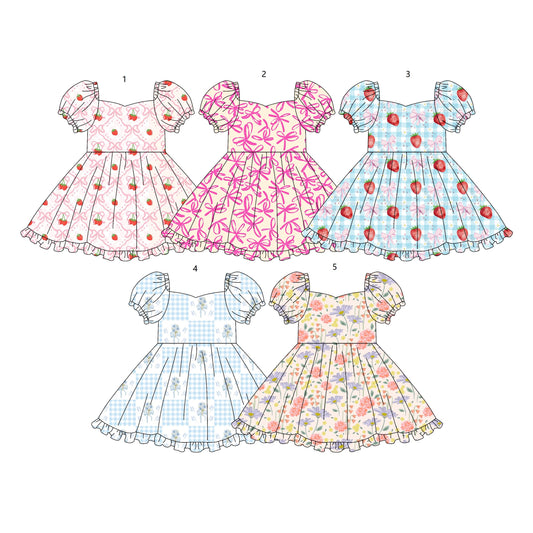 ( Moq 5 Each Style ) Sibling Baby Girls Toddler Short Sleeves Flower Bows Shorts Knee Length Dresses Summer Clothes