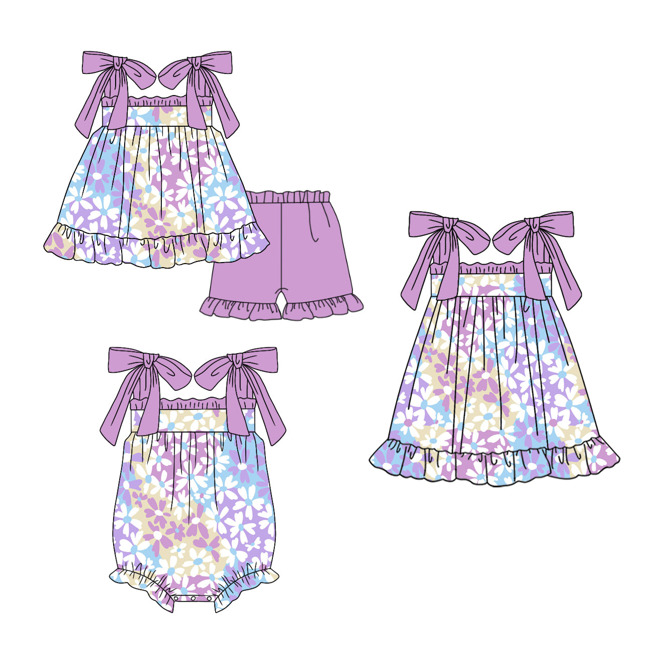 Baby Girl Flower Summer Sibling Romper Dress Clothes Set ( Moq 5 Each Design )