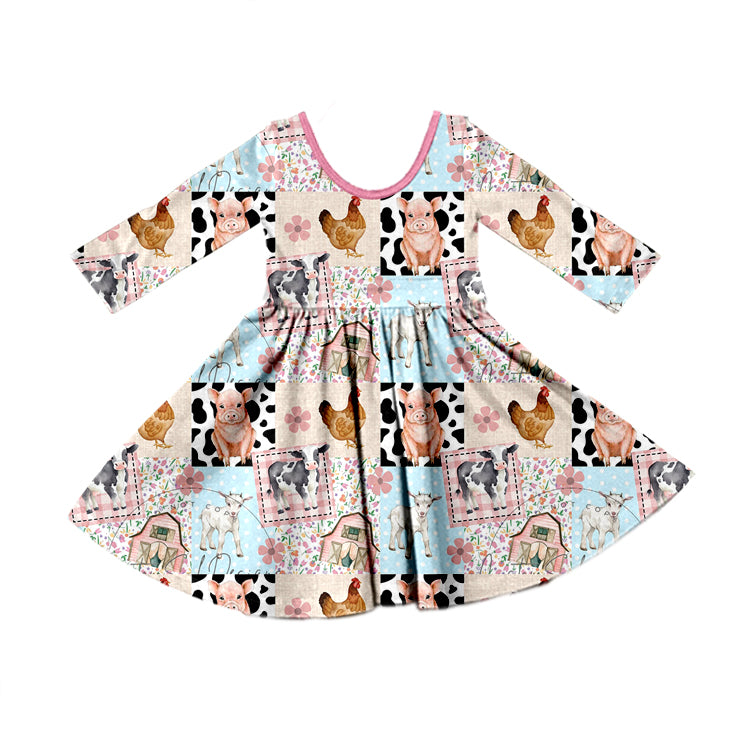 Baby Girl Long Sleeves Farm Animals Flower Hoodie Dress