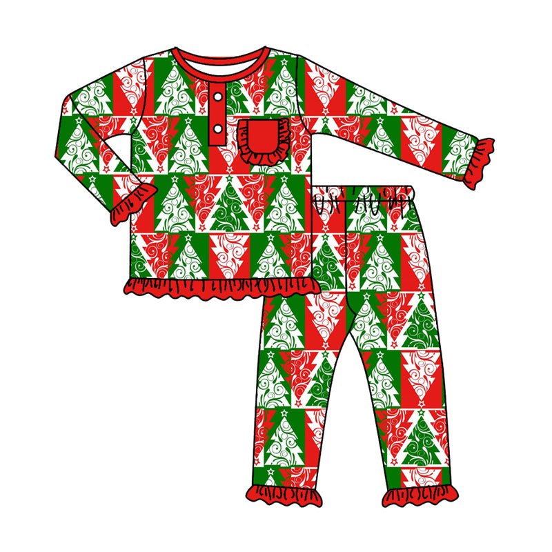 Baby Girl Girl Christmas Red Green Tree Shirt Pants Pajamas Set