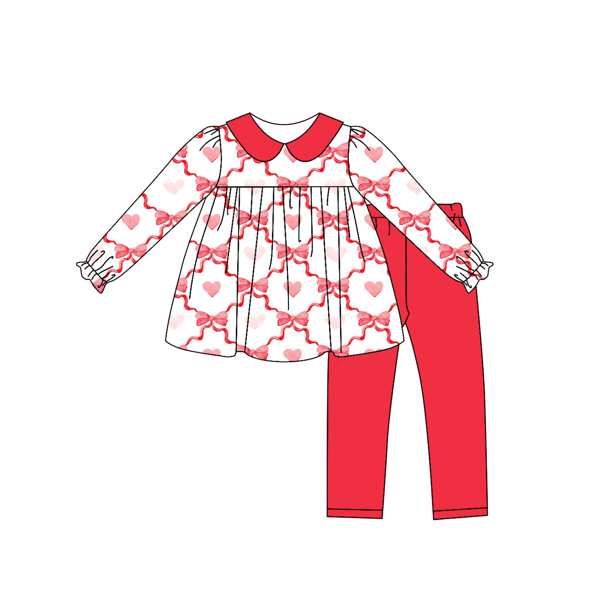 Baby Girl Toddler Valentine Hearts Bows Tunic Pants Set