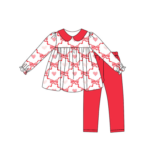 Baby Girl Toddler Valentine Hearts Bows Tunic Pants Set