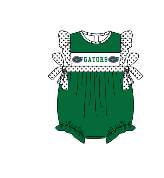 ( Moq 5 ) Baby Girls Kids Short Sleeves Bows Team Green Bubble Romper