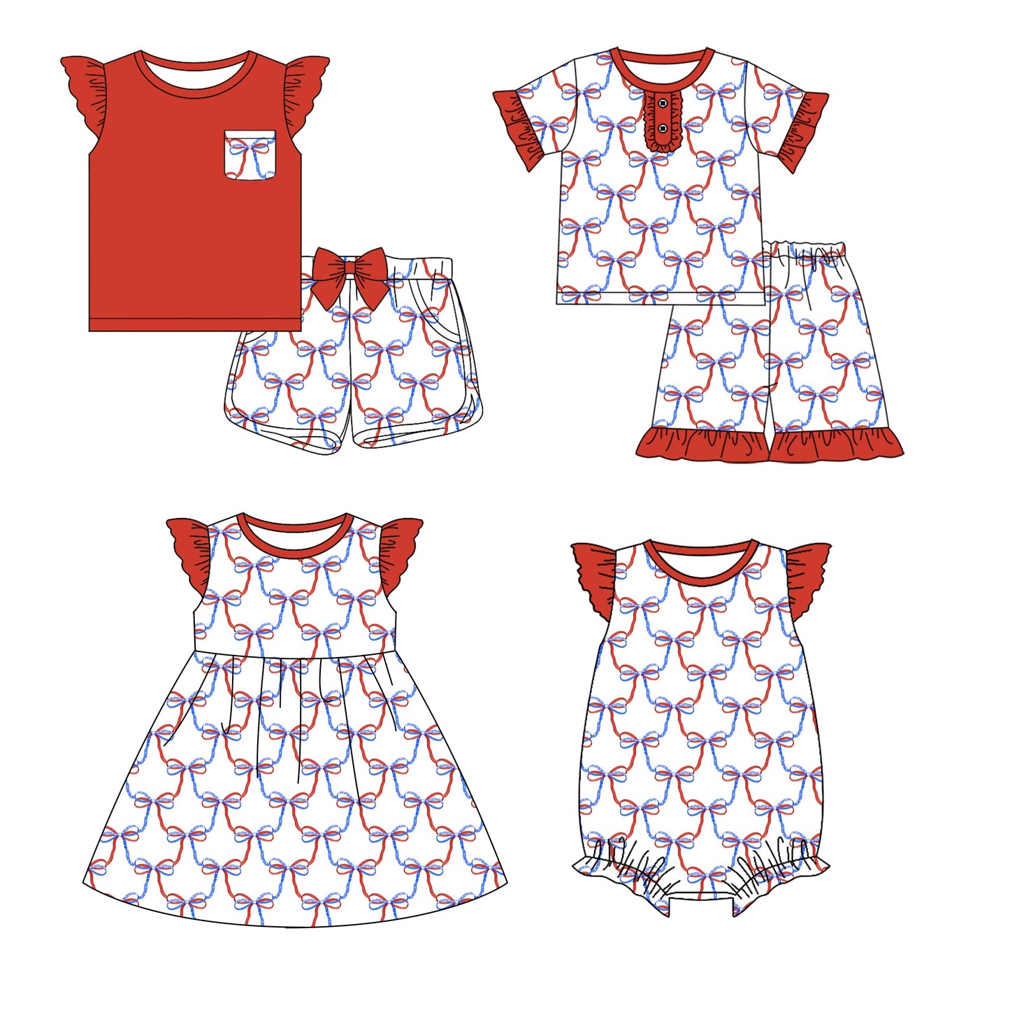 Baby Girl July 4th Bows Sibling Dress Romper Set ( Moq 5 Each Style ) 12.18