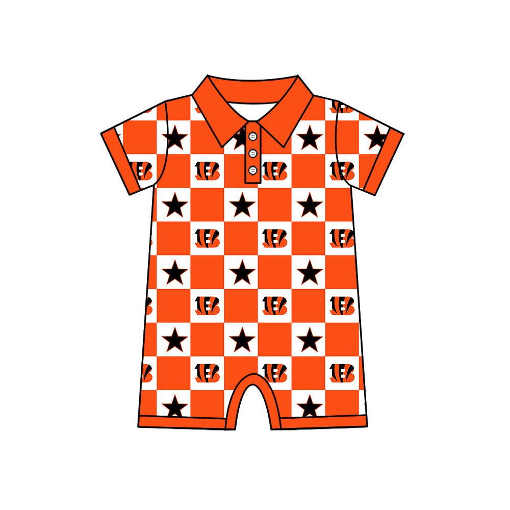 ( Moq 5 Each Style ) Baby Boys Girls Toddler Orange Bows Team Sibling Shorts Dress Shirt Set Clothes