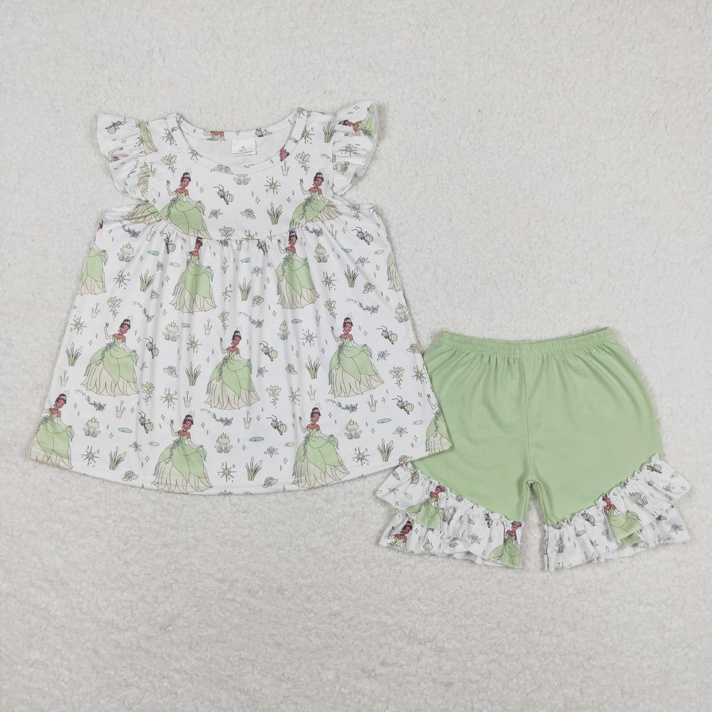 Baby Girl Short Sleeves Princess Tunic Green Shorts Summer Set