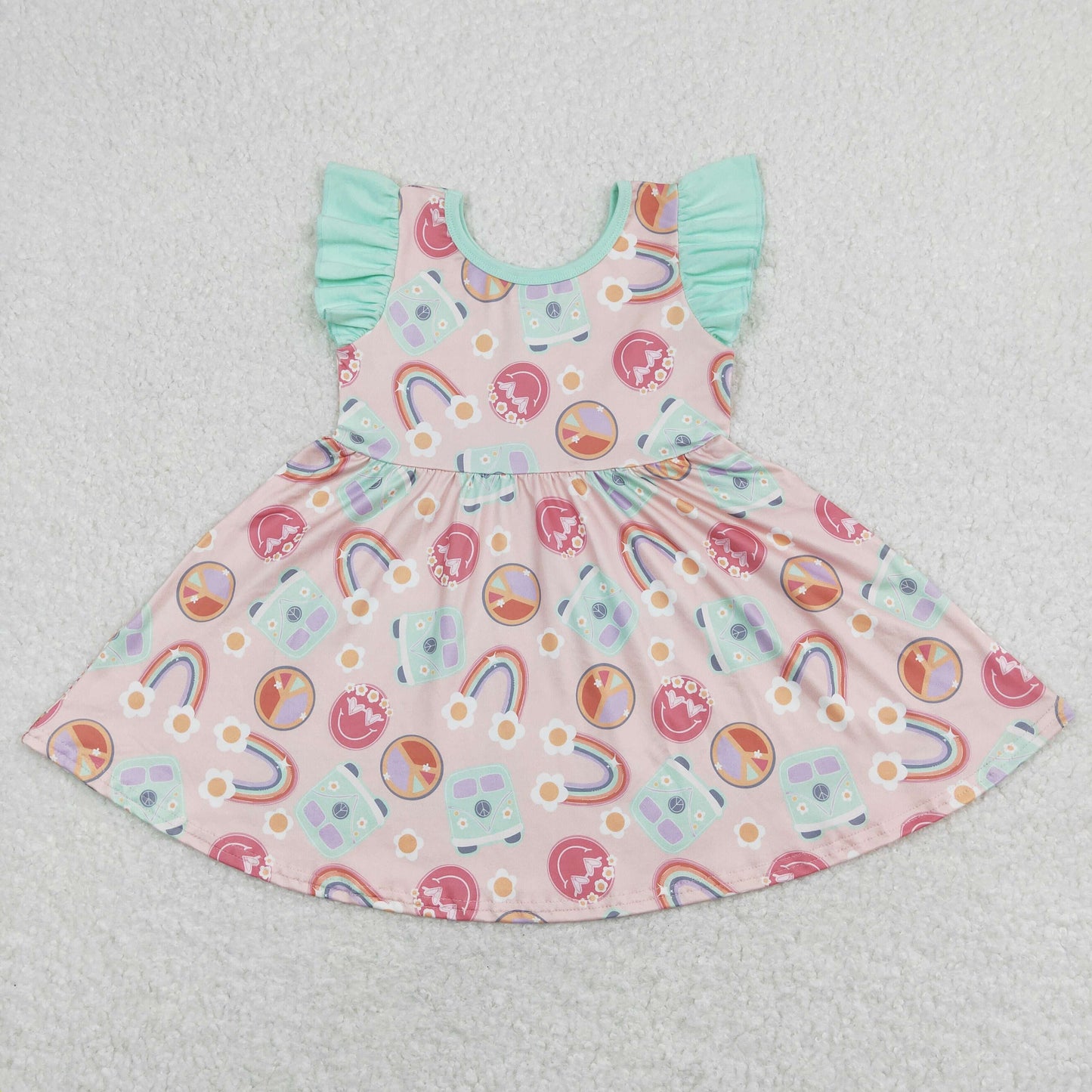 GSD0717 Baby Girl Short Sleeves Smile Rainbow Bus Dress