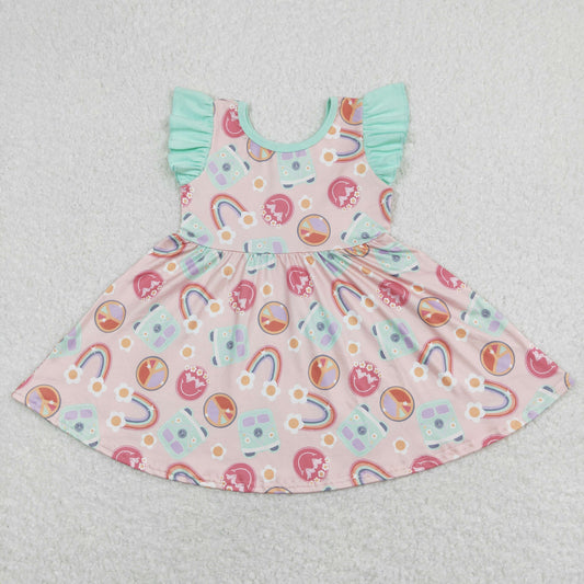 GSD0717 Baby Girl Short Sleeves Smile Rainbow Bus Dress