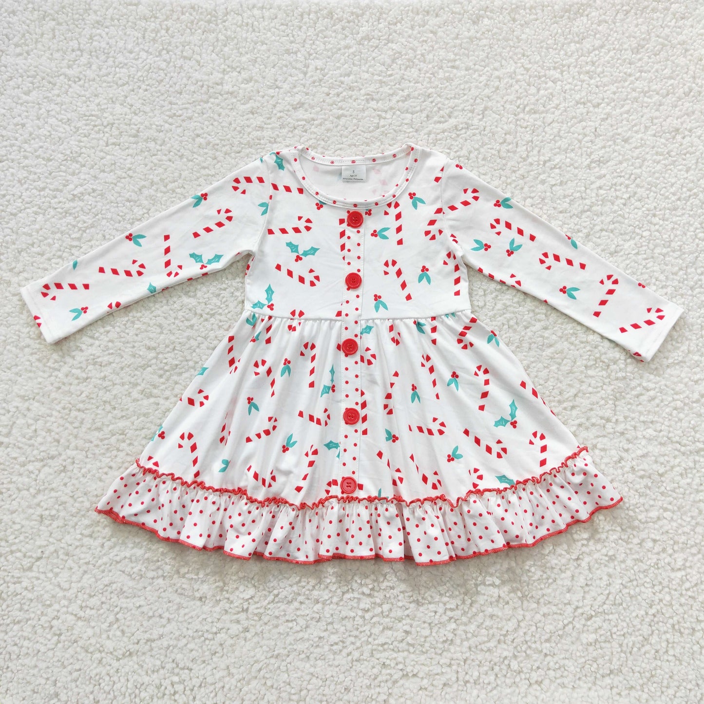 GLD0268 Baby Girl Long Sleeves Christmas Candy Twirl Dress