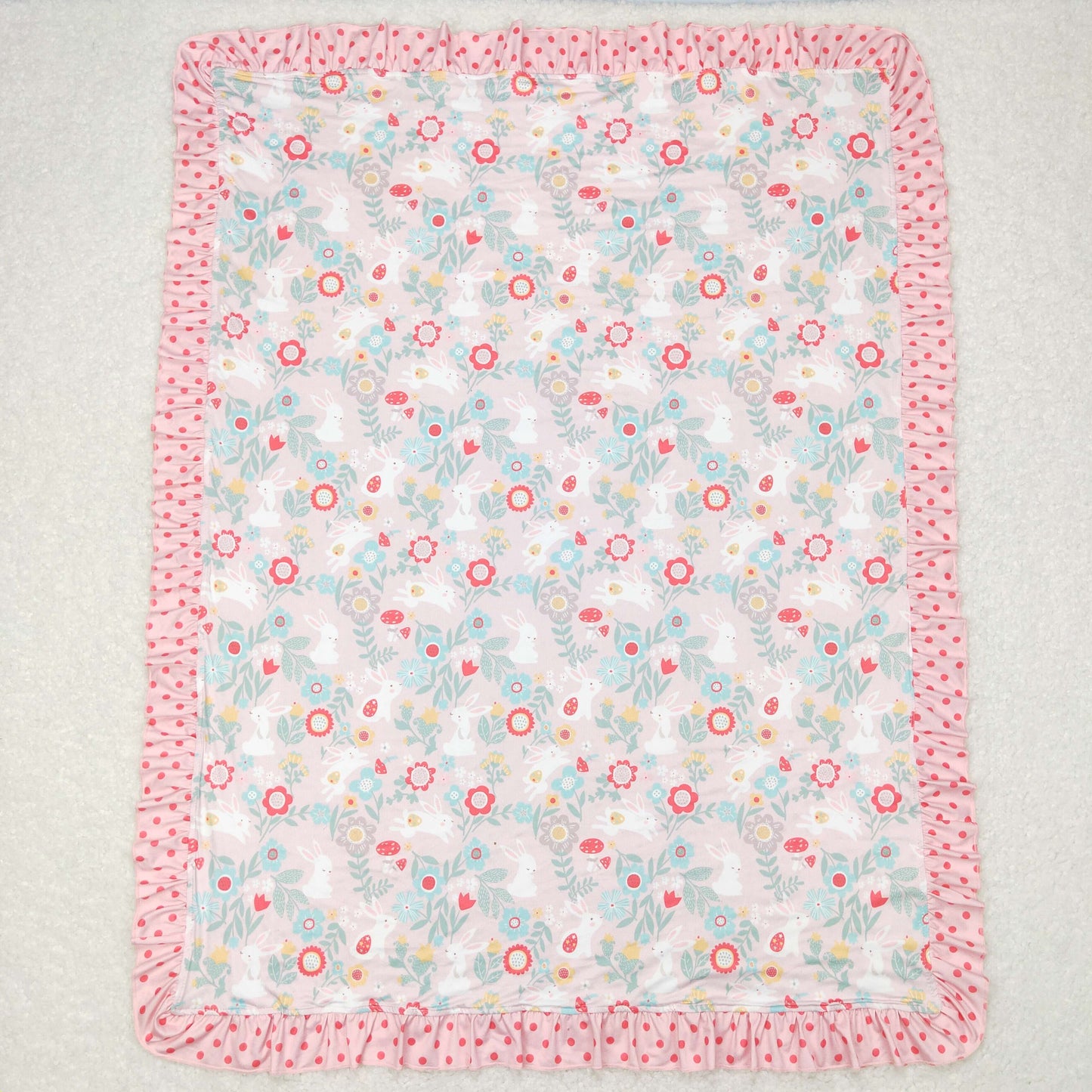 BL0082 Baby Girl Easter Rabbit Floral Blanket