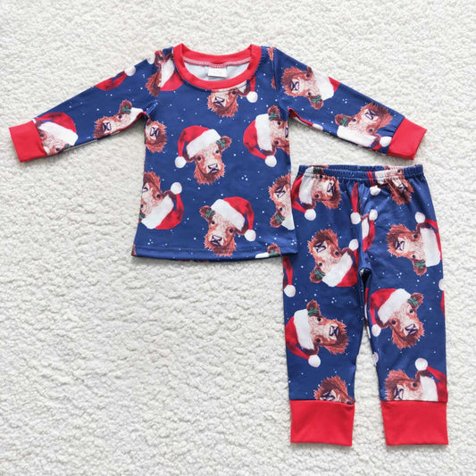 BLP0294 Baby Boy Long Sleeves Western Cow Shirt Pants Christmas Pajamas Outfit