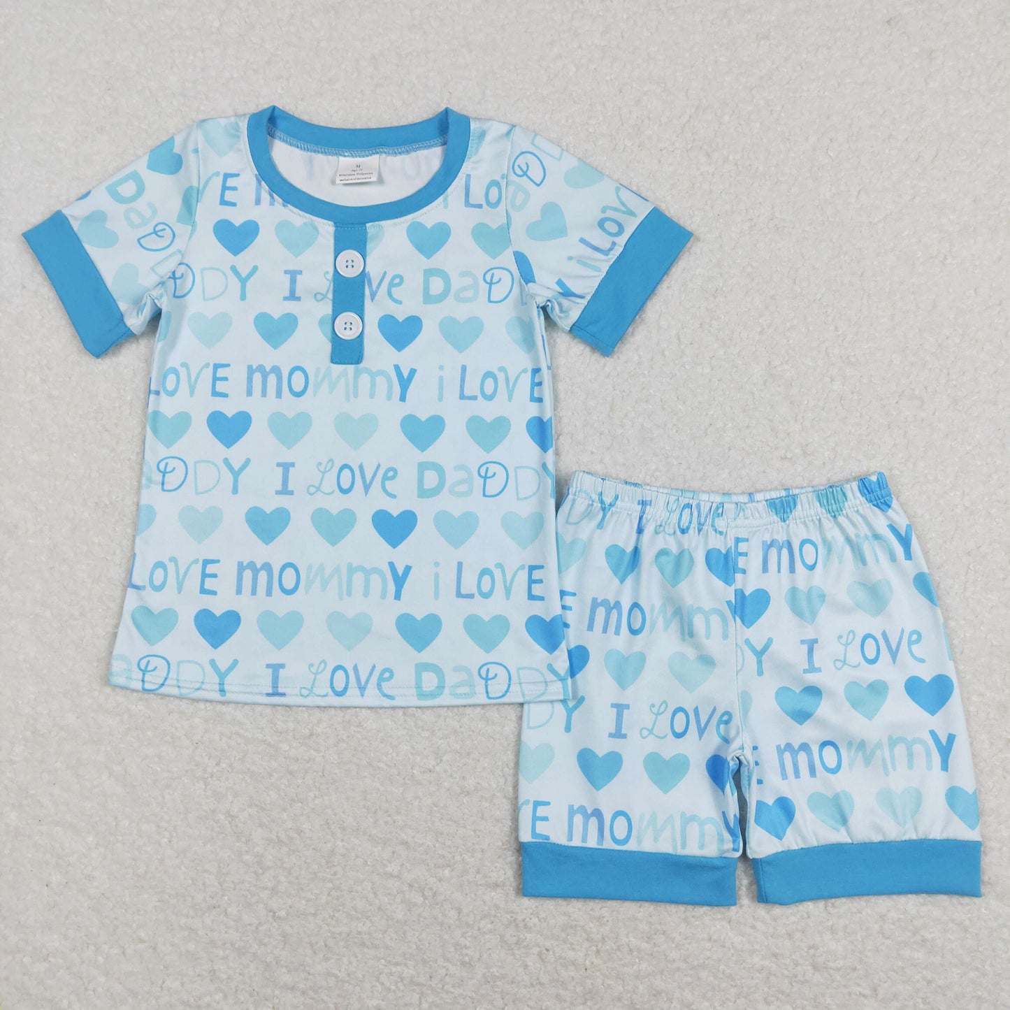 BSSO0411 Baby Boy Love Mommy Daddy Short Sleeves Hearts Shirt Shorts Pajamas Set