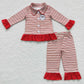 GLP0550 Christmas Embroidery Santa Baby Girl Long Sleeves Button Up Cardigan Pants Striped Outfit Pajamas