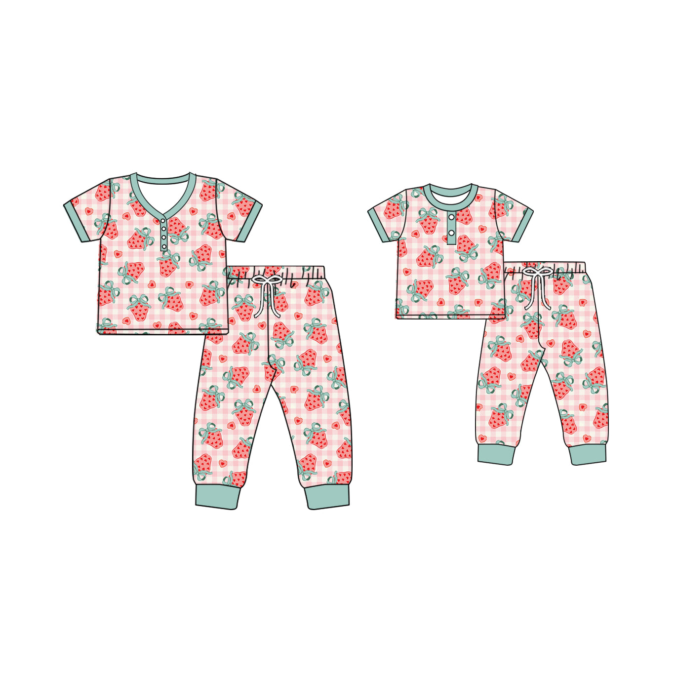 Baby Kids Toddler Toddler Adult Long Sleeves Strawberry Hearts Pants Sibling Family Pajamas Set ( Moq 5 Each Style ) 12.3