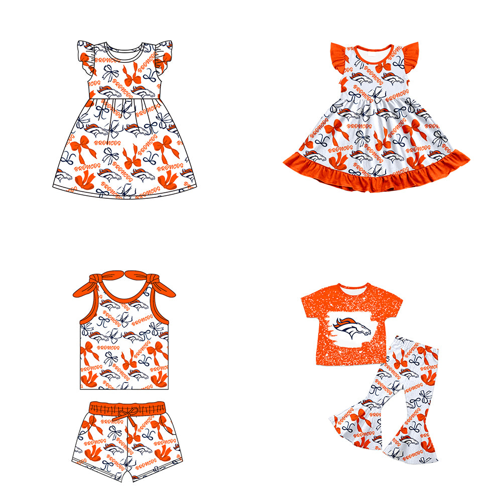 ( Moq 5 each style ) Baby Girl Toddler Team Horse Bows Sibling Green Dress Set 7.9