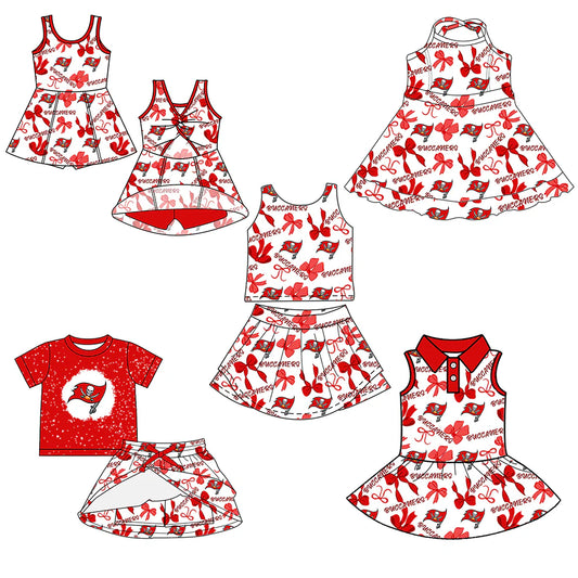 ( Moq 5 each style ) Baby Girl Toddler Team Red Bows Sibling Skort Dress Set 6.6