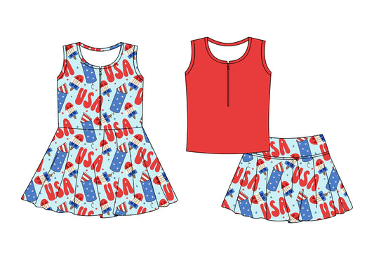 ( Moq 5 Each Style ) Baby Girls Kids Sleeveless Popsicle USA Sibling 4th of July Dress Set