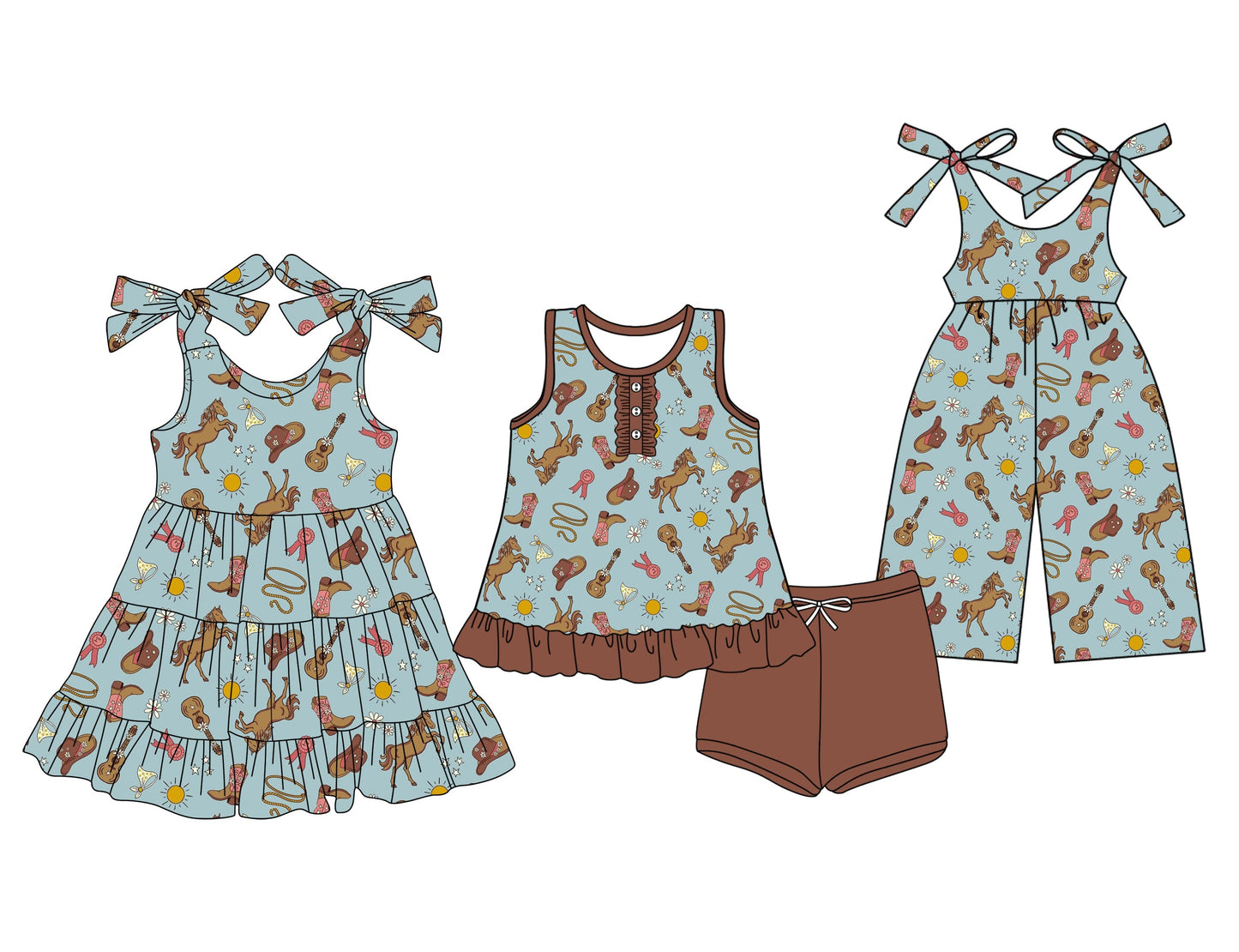 Baby Girl Straps Western Sibling Jumpsuit Dress Set ( Moq 5 Each Style ) 3.15