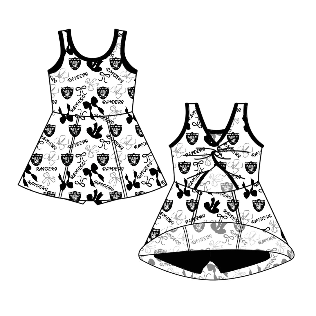 ( Moq 5 each style ) Baby Girl Toddler Team Black Bows Sibling Skort Dress Set 6.4