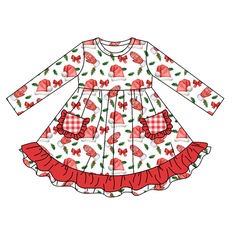 Baby Girl Long Sleeves Hats Gloves Christmas Pocket Dress