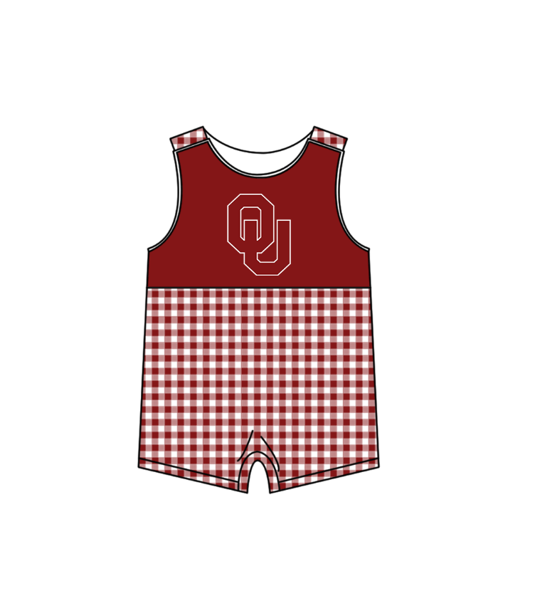 ( Moq 5 ) Baby Boys Kids Sleeveless Red Plaid Team Summer Romper