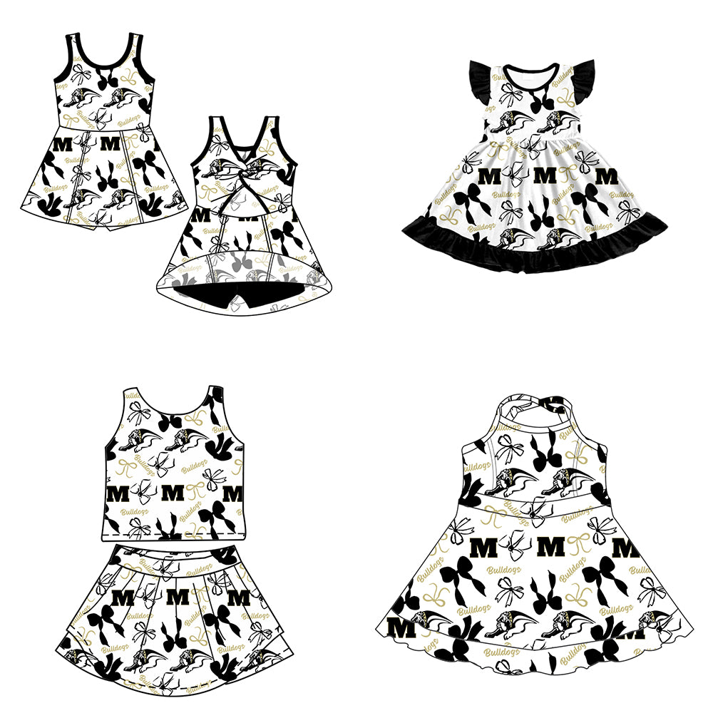 ( Moq 5 each style ) Baby Girl Toddler Dogs Team Bows Sibling Dress Set