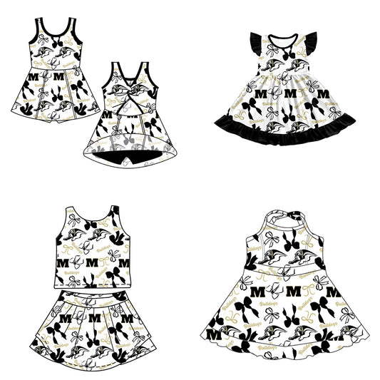 ( Moq 5 each style ) Baby Girl Toddler Dogs Team Bows Sibling Dress Set