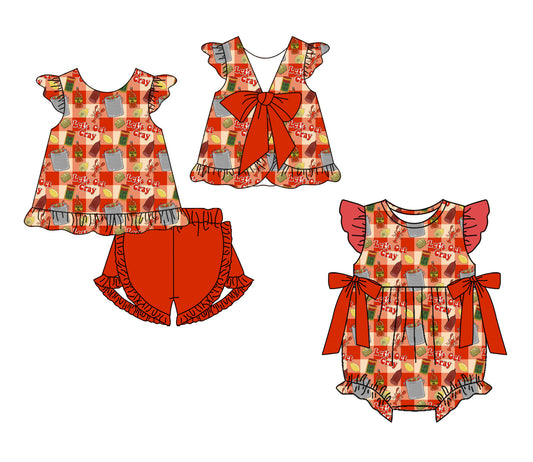 ( Moq 5 Each Style ) Sibling Baby Girls Kids Plaid Bows Tops Shorts Set Romper Summer Clothes
