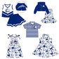 ( Moq 5 each style ) Baby Boy Girl Team Cheer Sibling Shirt Blue Bows Jumpsuit Dress Set 7.29
