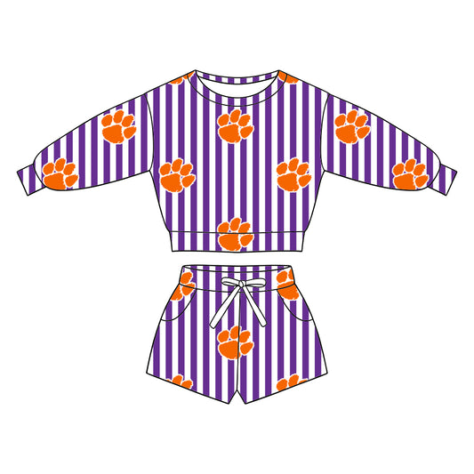 ( Moq 5 ) Baby Girls Kids Long Sleeves Shirt Pockets Shorts Team Set Clothes