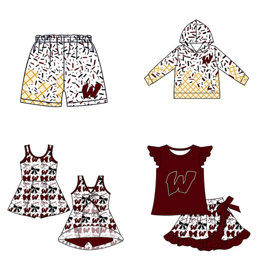 ( Moq 5 each style ) Baby Boy Girl Summer W Team Sibling Drip Bows Shorts Shirt Dress Set 7.17